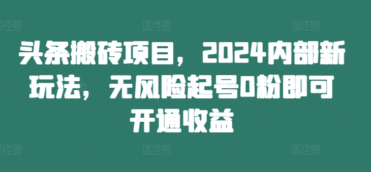 头条搬砖项目,2024内部新玩法,无风险起号0粉即可开通收益-优品网赚资源库