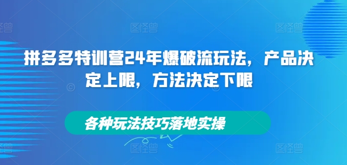 拼多多特训营24年爆破流玩法，产品决定上限，方法决定下限，各种玩法技巧落地实操-优品网赚资源库