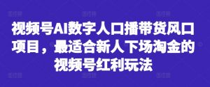 视频号AI数字人口播带货风口项目，最适合新人下场淘金的视频号红利玩法-优品网赚资源库