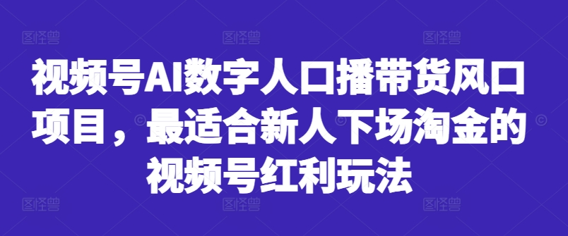 视频号AI数字人口播带货风口项目，最适合新人下场淘金的视频号红利玩法-优品网赚资源库