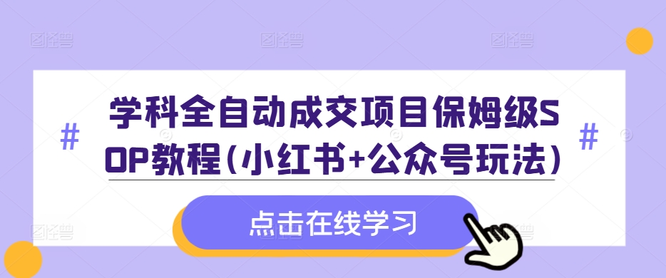 学科全自动成交项目保姆级SOP教程(小红书+公众号玩法)含资料-优品网赚资源库