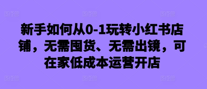 新手如何从0-1玩转小红书店铺,无需囤货、无需出镜,可在家低成本运营开店-优品网赚资源库