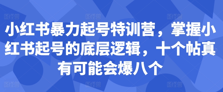 小红书暴力起号特训营，掌握小红书起号的底层逻辑，十个帖真有可能会爆八个-优品网赚资源库