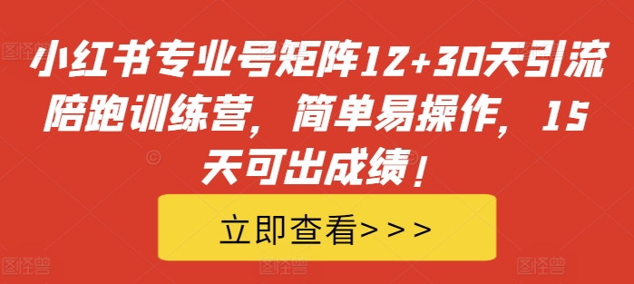 小红书专业号矩阵12+30天引流陪跑训练营,简单易操作,15天可出成绩!-优品网赚资源库