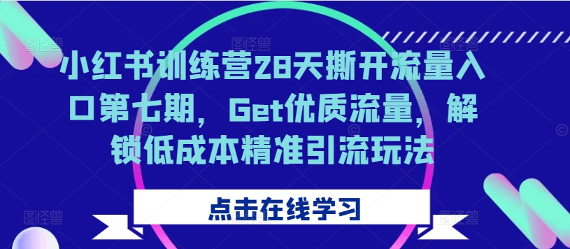 小红书训练营28天撕开流量入口第七期，Get优质流量，解锁低成本精准引流玩法-优品网赚资源库