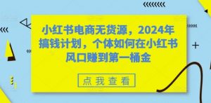 小红书电商无货源，2024年搞钱计划，个体如何在小红书风口赚到第一桶金-优品网赚资源库