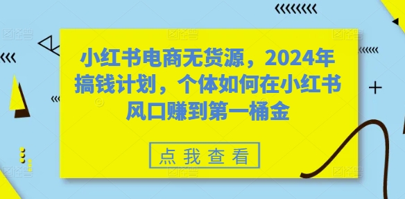 小红书电商无货源，2024年搞钱计划，个体如何在小红书风口赚到第一桶金-优品网赚资源库