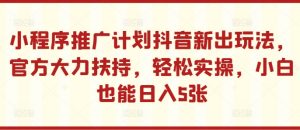 小程序推广计划抖音新出玩法，官方大力扶持，轻松实操，小白也能日入5张【揭秘】-优品网赚资源库
