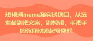 短视频meme猫实战项目,从选素材到把文案,到剪辑,手把手的教你快速起号涨粉-优品网赚资源库