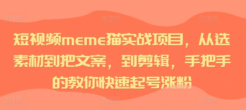 短视频meme猫实战项目，从选素材到把文案，到剪辑，手把手的教你快速起号涨粉-优品网赚资源库