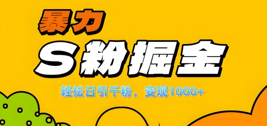 单人单机日引千粉，变现1k+，S粉流量掘金计划攻略【揭秘】-优品网赚资源库