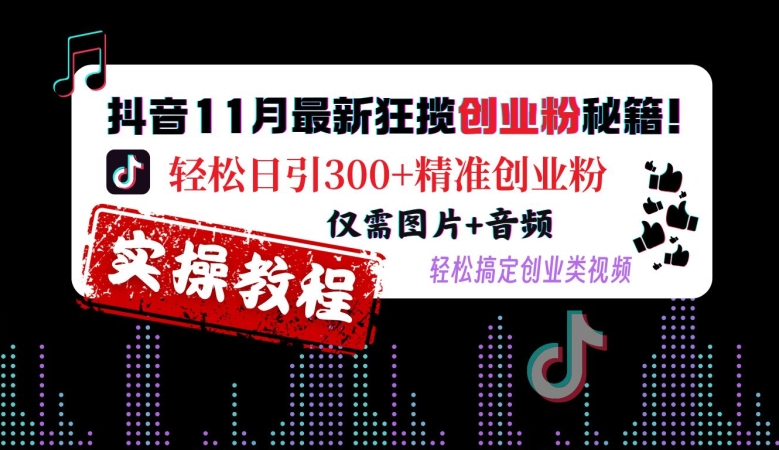 抖音11月最新狂揽创业粉秘籍，轻松日引300+精准创业粉，仅需图片+音频，轻松搞定创业类视频-优品网赚资源库