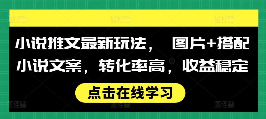 小说推文最新玩法, 图片+搭配小说文案,转化率高,收益稳定-优品网赚资源库