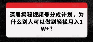 深层揭秘视频号分成计划,为什么别人可以做到轻松月入1W+?-优品网赚资源库