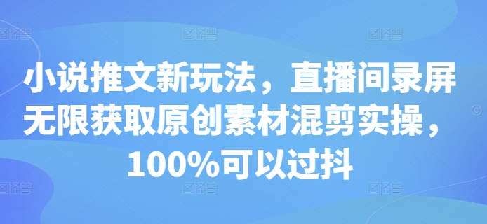 小说推文新玩法,直播间录屏无限获取原创素材混剪实操,100%可以过抖-优品网赚资源库