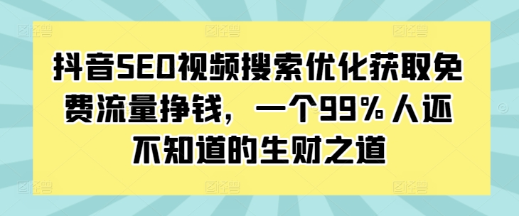 抖音SEO视频搜索优化获取免费流量挣钱,一个99%人还不知道的生财之道-优品网赚资源库