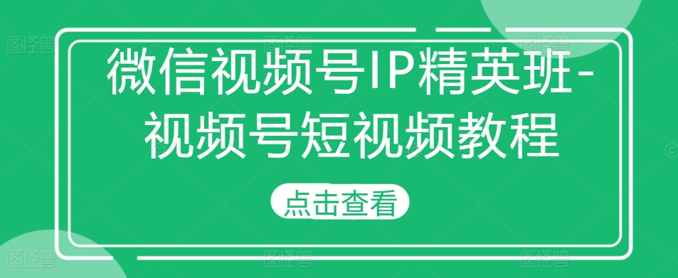 微信视频号IP精英班-视频号短视频教程-优品网赚资源库