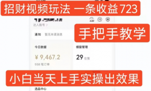 招财视频玩法，一条视频收益723，手把手教学，小白当天可上手-优品网赚资源库