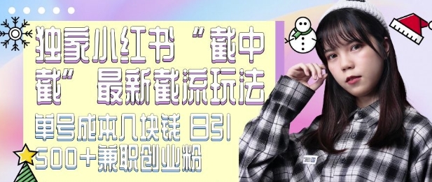 最新小红书截流玩法 独家截中截 单号成本几块钱 日引500+CY粉JZ粉-优品网赚资源库