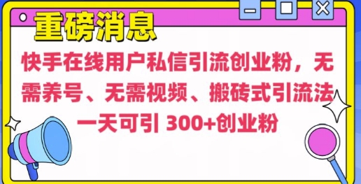 快手最新引流创业粉方法,无需养号、无需视频、搬砖式引流法【揭秘】-优品网赚资源库