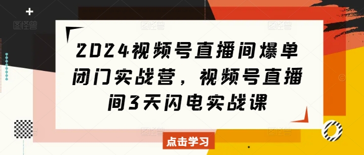 2024视频号直播间爆单闭门实战营，视频号直播间3天闪电实战课-优品网赚资源库