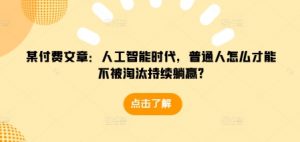某付费文章：人工智能时代，普通人怎么才能不被淘汰持续躺赢?-优品网赚资源库