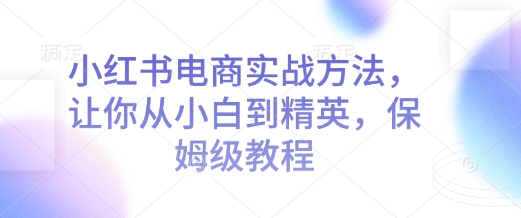 小红书电商实战方法,让你从小白到精英,保姆级教程-优品网赚资源库