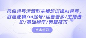 带你起号运营型主播培训课AI起号，底层逻辑/ai起号/运营晋级/主播进阶/基础操作/剪辑技巧-优品网赚资源库