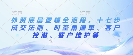 外贸底层逻辑全流程，十七步成交法则、时空角逼单、客户挖潜、客户维护等-优品网赚资源库