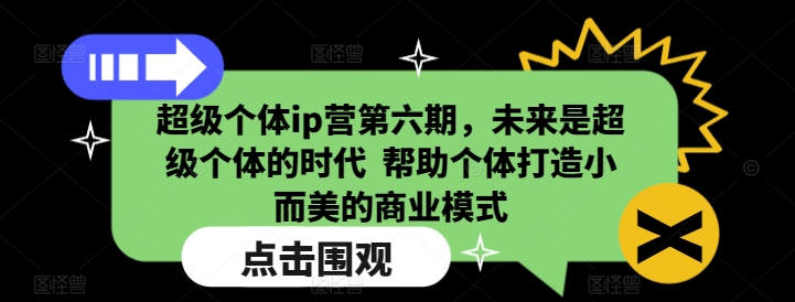 超级个体ip营第六期,未来是超级个体的时代 帮助个体打造小而美的商业模式-优品网赚资源库
