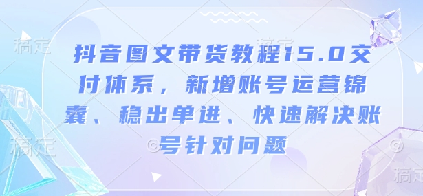 抖音图文带货教程15.0交付体系,新增账号运营锦囊、稳出单进、快速解决账号针对问题-优品网赚资源库