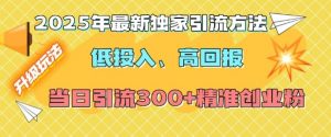 2025年最新独家引流方法,低投入高回报?当日引流300+精准创业粉-优品网赚资源库
