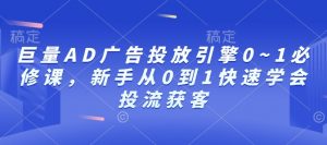 巨量AD广告投放引擎0~1必修课，新手从0到1快速学会投流获客-优品网赚资源库