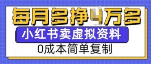 小红书虚拟资料项目，0成本简单复制，每个月多挣1W【揭秘】-优品网赚资源库