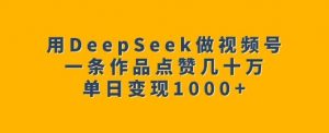 用DeepSeek做视频号,一条作品点赞几十万,单日变现1k-优品网赚资源库