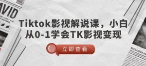 TikTok影视解说课，小白从0-1学会TK影视变现-优品网赚资源库