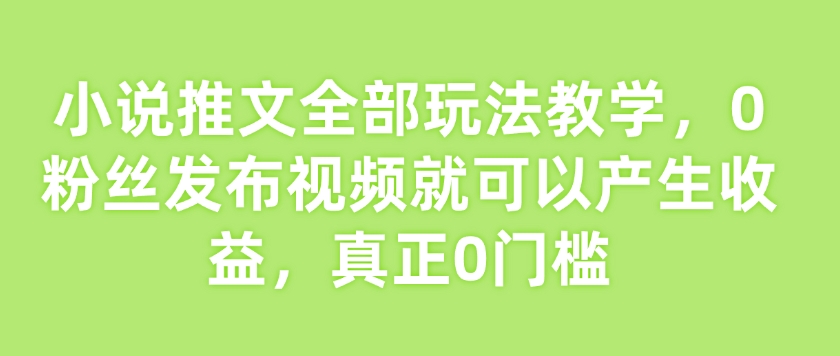 小说推文全部玩法教学，0粉丝发布视频就可以产生收益，真正0门槛-优品网赚资源库