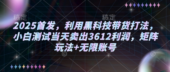 2025首发,利用黑科技带货打法,小白测试当天卖出3612利润,矩阵玩法+无限账号【揭秘】-优品网赚资源库