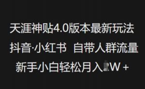 天涯神贴4.0版本最新玩法,抖音·小红书自带人群流量,新手小白轻松月入过W-优品网赚资源库