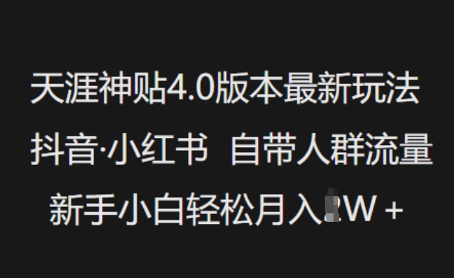 天涯神贴4.0版本最新玩法,抖音·小红书自带人群流量,新手小白轻松月入过W-优品网赚资源库