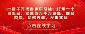 一品千万操盘手研习社，打爆一个引流品，实现百万千万业绩，爆品裂变，私域升单，发售实战-优品网赚资源库