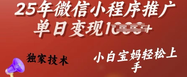 25年微信小程序推广单日变现多张，独家技术，小白宝妈轻松上手【揭秘】-优品网赚资源库