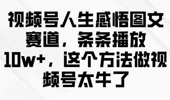 视频号人生感悟图文赛道，条条播放10w+，这个方法做视频号太牛了-优品网赚资源库
