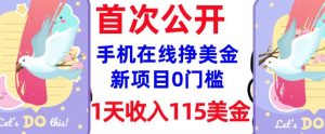 在线挣美金新项目，0门槛，1天收入115美刀，无脑操作，真正被动收入-优品网赚资源库