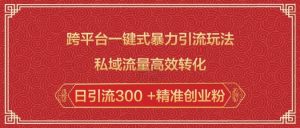 跨平台一键式暴力引流玩法，私域流量高效转化日引流300 +精准创业粉-优品网赚资源库