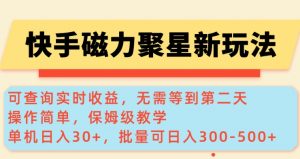 快手磁力新玩法，可查询实时收益，单机30+，批量可日入3到5张【揭秘】-优品网赚资源库