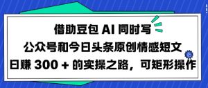 借助豆包AI同时写公众号和今日头条原创情感短文日入3张的实操之路，可矩形操作-优品网赚资源库