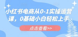 小红书电商从0-1实操运营课，0基础小白轻松上手-优品网赚资源库