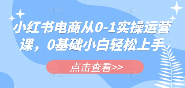 小红书电商从0-1实操运营课，0基础小白轻松上手-优品网赚资源库