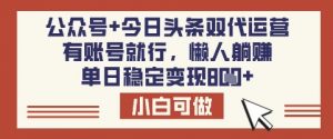 公众号+今日头条双代运营，有账号就行，单日稳定变现8张【揭秘】-优品网赚资源库